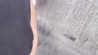 Pissing in public bathroom big balls latino outdoor