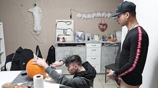 Gay men have fun: We bang the Halloween Pumpkin and cum on
