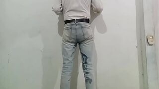 Delicious jerk off after peeing my pants with my cloth nappy