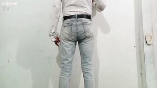 Delicious jerk off after peeing my pants with my cloth nappy