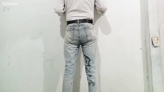 Delicious jerk off after peeing my pants with my cloth nappy