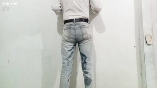 Delicious jerk off after peeing my pants with my cloth nappy