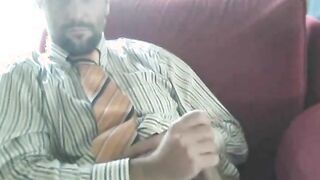 Amateur Bear Daddy Jerks Off in Suit