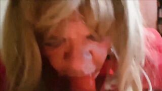 He covers my face and tits with his cum