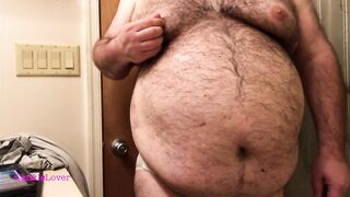 Fat Bear Strokes Clitty and Plays with Belly and Breasts