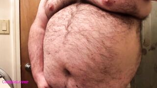 Fat Bear Strokes Clitty and Plays with Belly and Breasts
