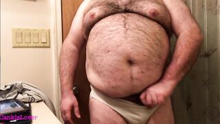 Fat Bear Strokes Clitty and Plays with Belly and Breasts