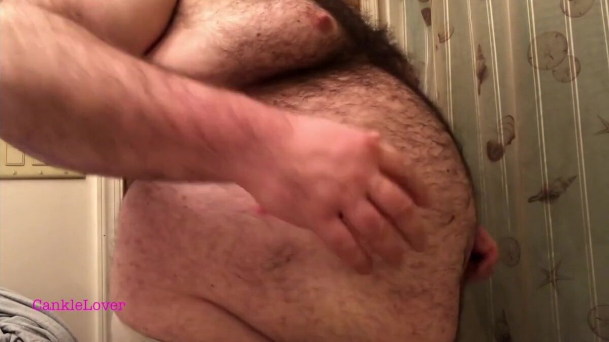 Fat Bear Strokes Clitty and Plays with Belly and Breasts