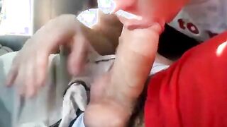 Sucking my buddy's cock in the car, he cums in my mouth - amateur video