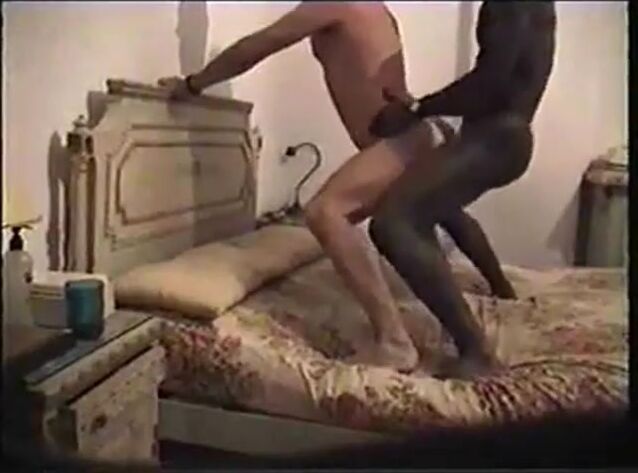 Black Stud Takes it Standing on the Bed