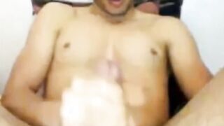 Str8 Guy Strokes His Big Cock and Shoots a Huge Load on Webcam