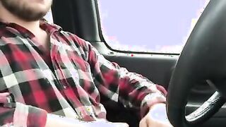 Stroking my big cock while driving