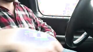 Stroking my big cock while driving