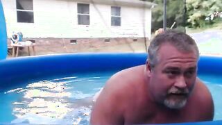 Bearded Daddy Plays Naked by the Pool