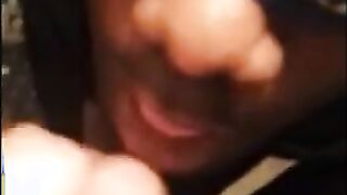 Black Twink Swallows White Cum in Interracial Blowjob