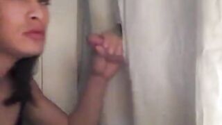 Crossdresser Sucks Stranger Off at Gloryhole