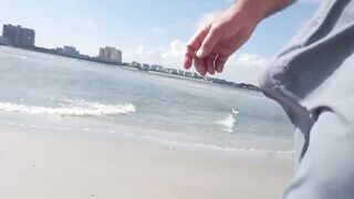 Hairy Bear Jerks Off on a Public Beach - Big Cum Shot