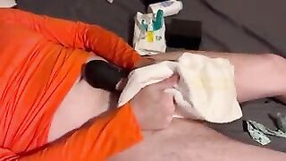Diaper boy trys to diaper up while playing with vibrato