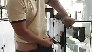 latino guy caught jerking in cell phone store