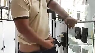 latino guy caught jerking in cell phone store