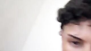 Latino twink jerk off before shower