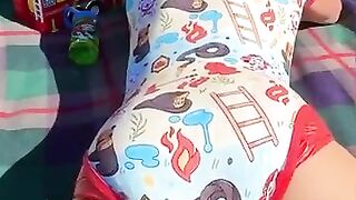 Diaper boy makes pushies in diaper