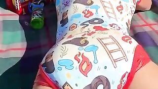 Diaper boy makes pushies in diaper