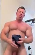 Roided bodybuilder cums on underwear