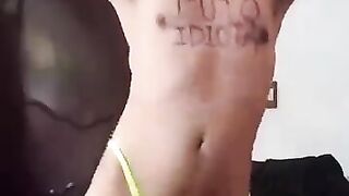 Gooner Latino faggot shakes caged nub, dildos ass