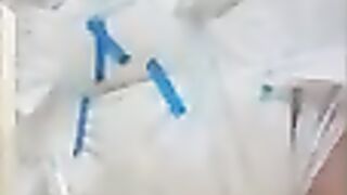 Diaper Boy Pees into already soaked diaper