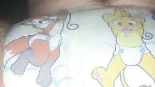 Diaper boy pee abdl diaper in bed