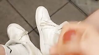 Diaper boy blows a load on his sneakers