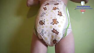 Smooth diaper boy poop and pee in full soggy thick diaper