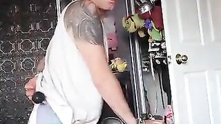 Diaper boy rides dino
