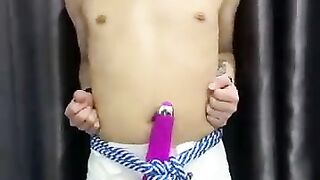 Bound in diaper with vibrator