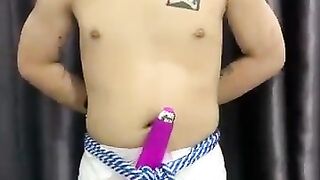Bound in diaper with vibrator