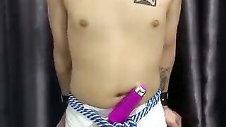 Bound in diaper with vibrator