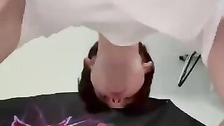 Diaper boy sucks dildo