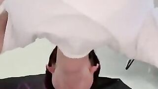 Diaper boy sucks dildo