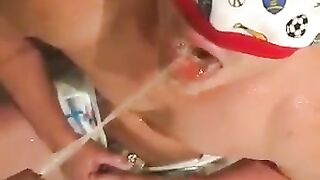 Pissing the diapered boy