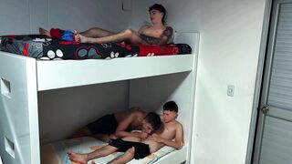 My roommate discovers me when my best friend plows me and ends up masturbating