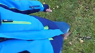 Diaper boy i overalls accident in park