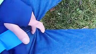 Diaper boy i overalls accident in park