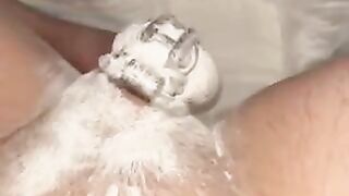 Diaper boy cums hands free in cage