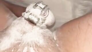 Diaper boy cums hands free in cage