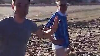 Wet diaper boys at the beach