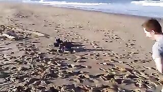 Wet diaper boys at the beach