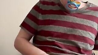 Diaper boy showing off his super wet padding