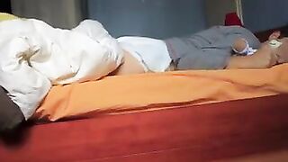 Sweet boy wakes up in soaked diaper