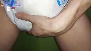Boy Rubbing and squishing very wet soaked diaper Tbdl abdl